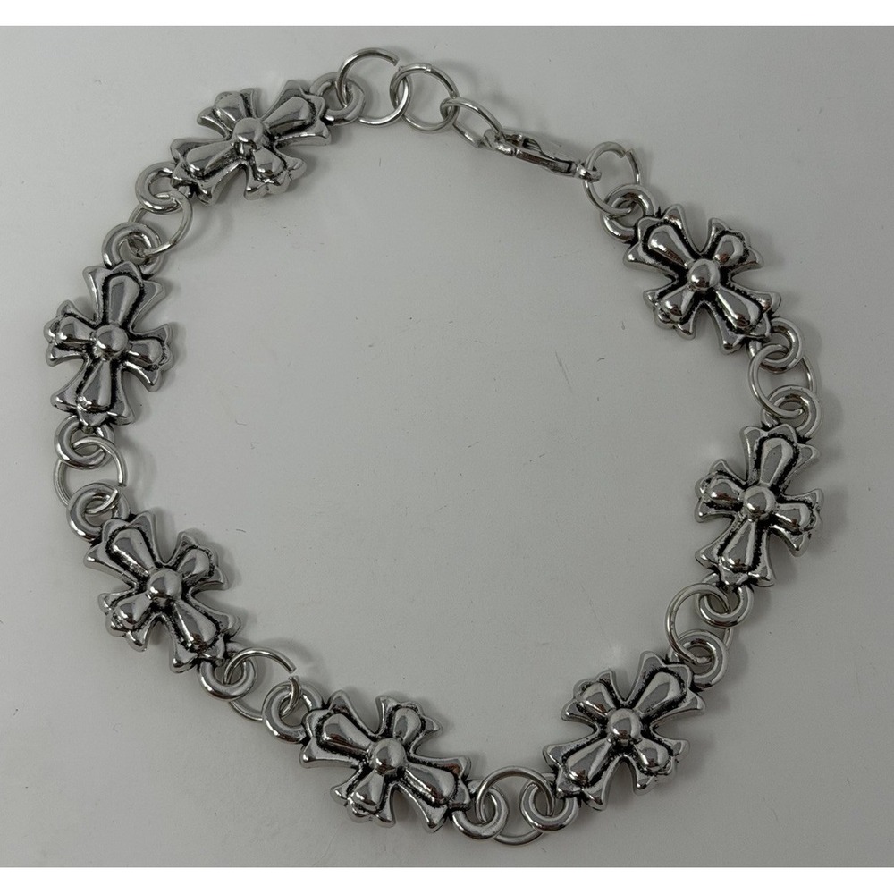 Y2K Cross Bracelet Silver Unisex Link Gothic Punk Biker Chain Lobster Clasp Rock